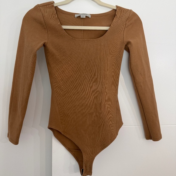 All Saints Long Sleeve Rust Brown Bodysuit Casual Workwear Sz 4 - Picture 1 of 7